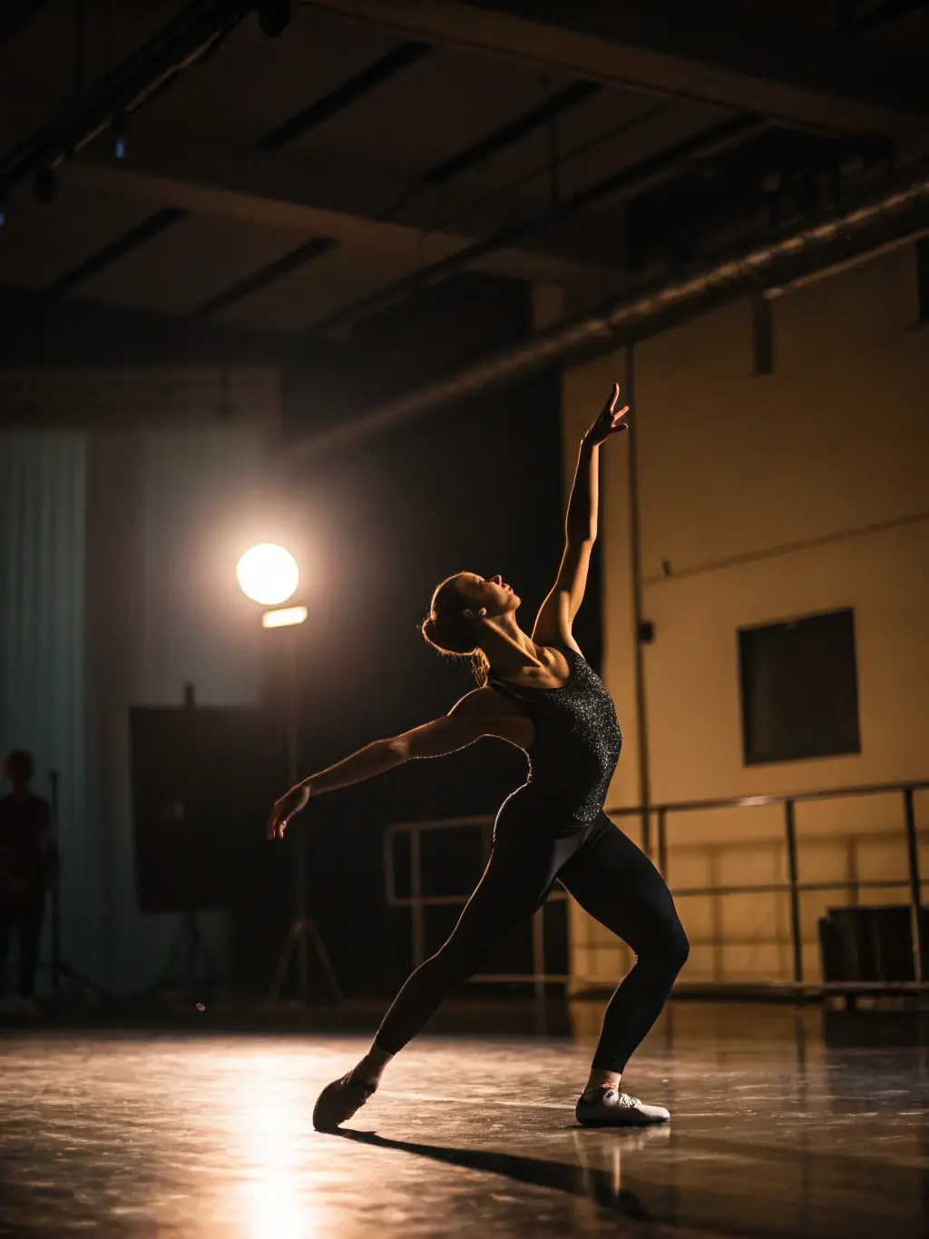 A striking image of a dancer in a solo performance during the 'Festival des Arts, ' bathed in dramatic lighting, conveying intense emotion and artistic storytelling.