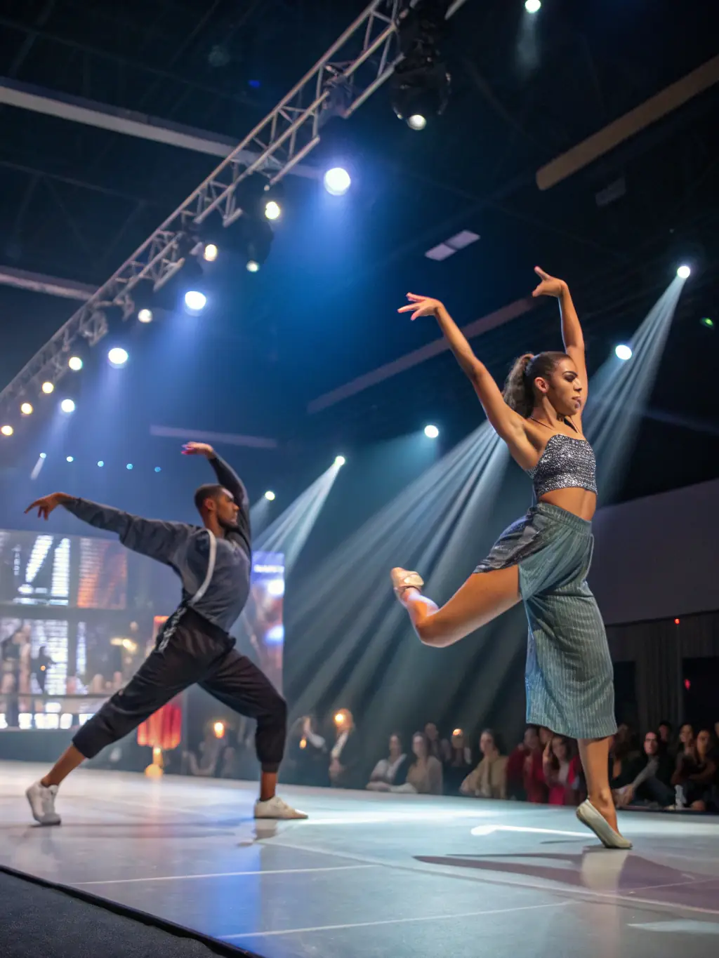 A still from a video recording of a past choreographic performance, highlighting the artistic quality and technical skill of the dancers.